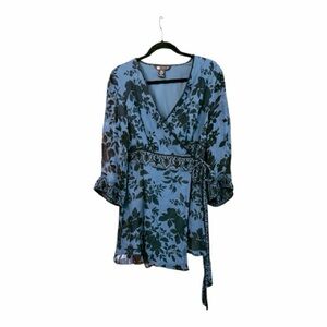 Carole Little Vibrant Blue Silk Wrap Around Blouse Size L